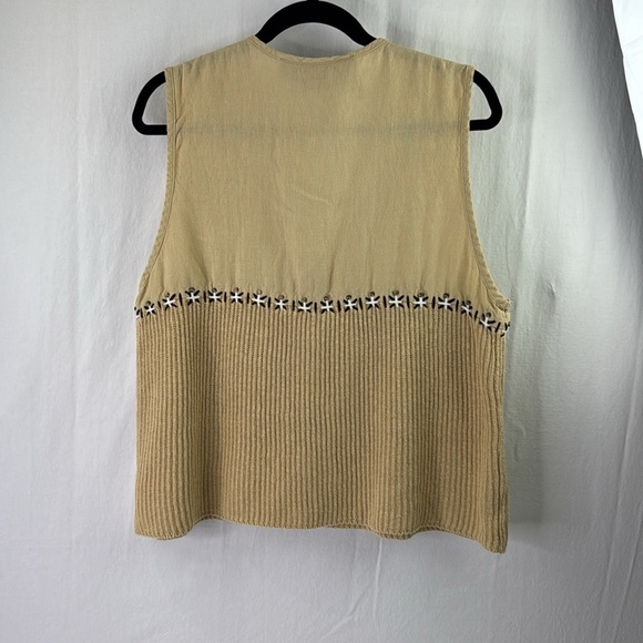 Vintage Lizsport Linen Blend Cream Boxy Ribbed Button Down Vest - Picture 5 of 8